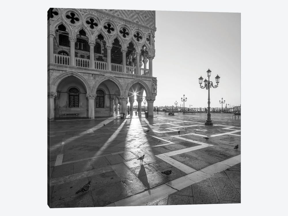Doge's Palace At Sunrise In Black And White, Piazza San Marco (St Mark's Square), Venice, Italy by Jan Becke 1-piece Canvas Print