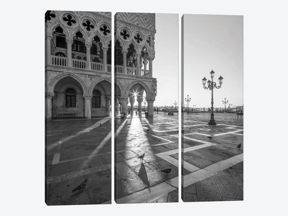 Doge's Palace At Sunrise In Black And White, Piazza San Marco (St Mark's Square), Venice, Italy by Jan Becke 3-piece Canvas Art Print