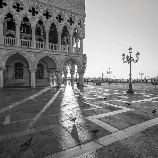 Veneto: Doge's Palace At Sunrise In Black And White, Piazza San Marco (St Mark's Square), Venice, Italy by Jan Becke