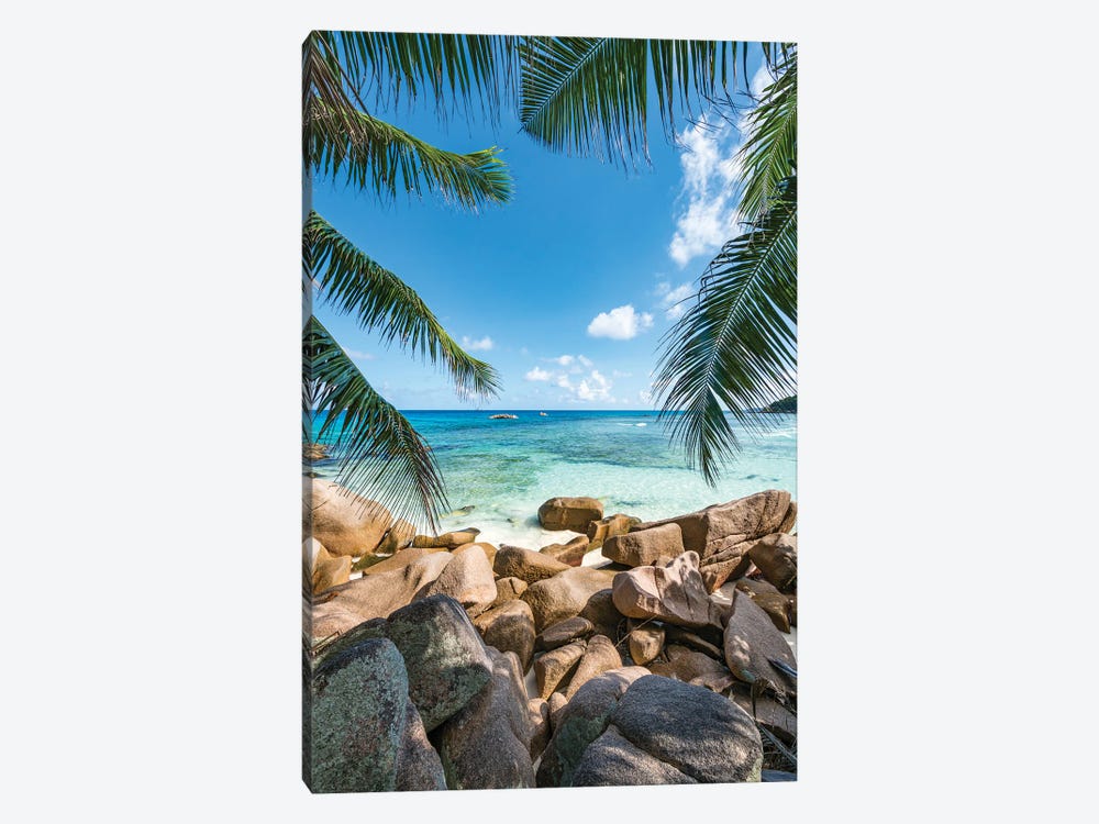 Rock Formations With Palm Trees, Anse Lazio, Praslin Island, Seychelles by Jan Becke 1-piece Art Print