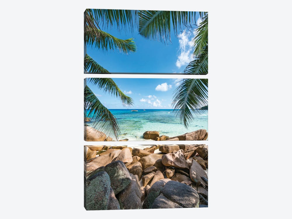 Rock Formations With Palm Trees, Anse Lazio, Praslin Island, Seychelles by Jan Becke 3-piece Art Print