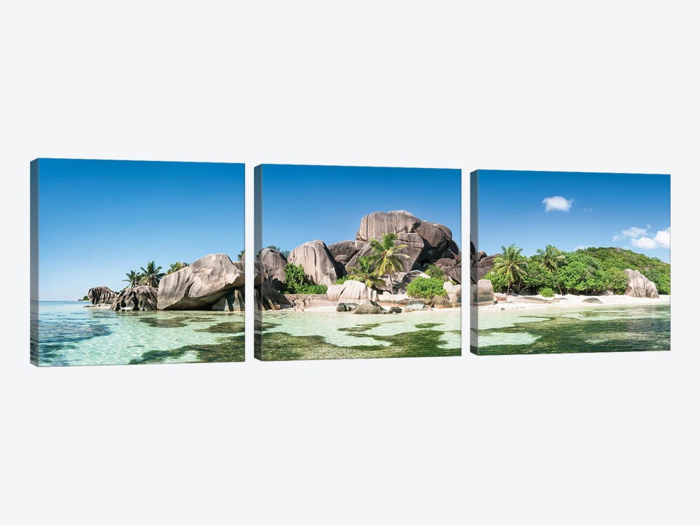 La Digue Island Panorama, Seychelles by Jan Becke 3-piece Canvas Artwork