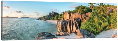 Anse Source d'Argent Beach At Sunset, La Digue, Seychelles Canvas Art Print - La Digue