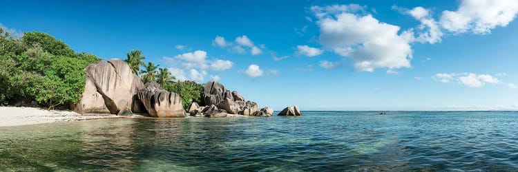 Tropical Beach Panorama On La Digue Island, Seychelles