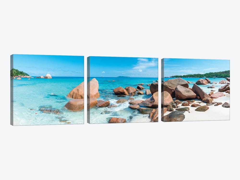 Anse Lazio Panorama, Praslin Island, Seychelles by Jan Becke 3-piece Art Print