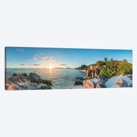 Sunset Panorama At Anse Source d'Argent Beach On La Digue Island, Seychelles Canvas Print #JNB2205} by Jan Becke Canvas Art Print