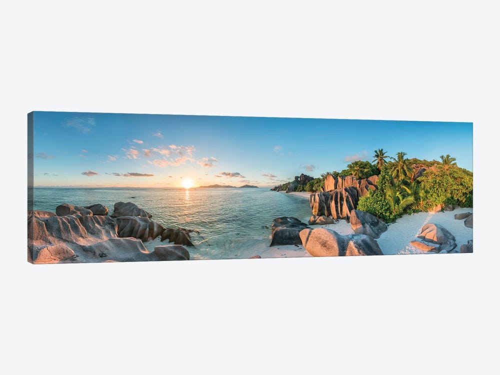 Sunset Panorama At Anse Source d'Argent Beach On La Digue Island, Seychelles by Jan Becke 1-piece Canvas Artwork