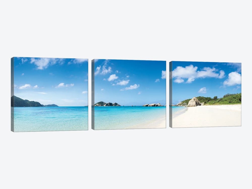 Aharen Beach Panorama, Tokashiki Island, Okinawa, Japan by Jan Becke 3-piece Canvas Print
