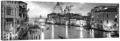 Canal Grande Panorama In Black And White, Venice, Italy Canvas Art Print - Urban River, Lake & Waterfront Art