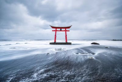 Red Torii Gate Of The Shosanbetsu Konpira Shrine by Jan Becke canvas print