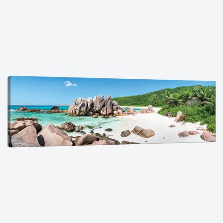 Panoramic View Of The Beach Anse Cocos, La Digue Island, Seychelles Canvas Print #JNB2215} by Jan Becke Canvas Artwork