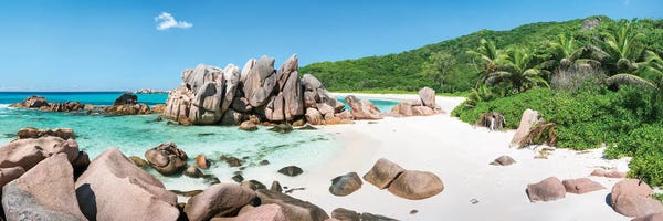 La Digue: Panoramic View Of The Beach Anse Cocos, La Digue Island, Seychelles by Jan Becke