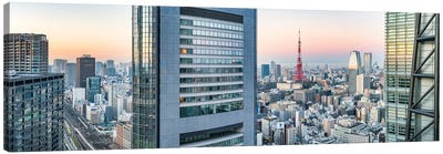 Tokyo Skyline Panorama With Tokyo Tower And Modern Office Buildings Canvas Art Print - Tokyo