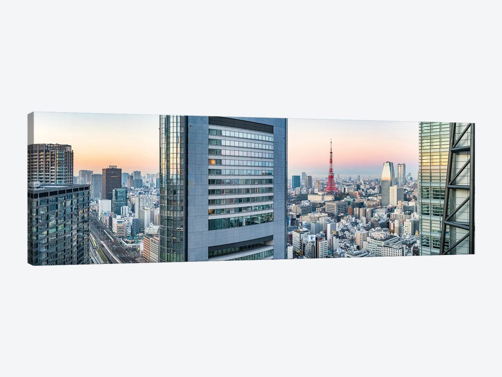 Tokyo Skyline Panorama With Tokyo Tower And Modern Office Buildings by Jan Becke 1-piece Canvas Artwork
