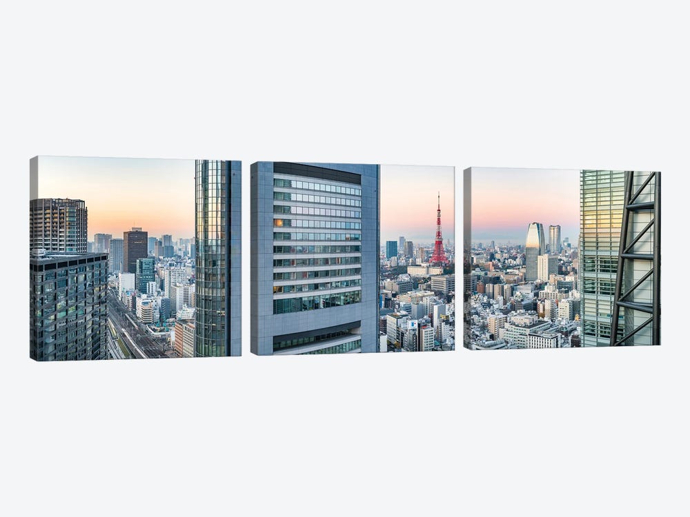 Tokyo Skyline Panorama With Tokyo Tower And Modern Office Buildings by Jan Becke 3-piece Canvas Artwork