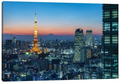 Tokyo Skyline At Night With View Of Tokyo Tower And Mount Fuji Canvas Art Print - Tokyo Art