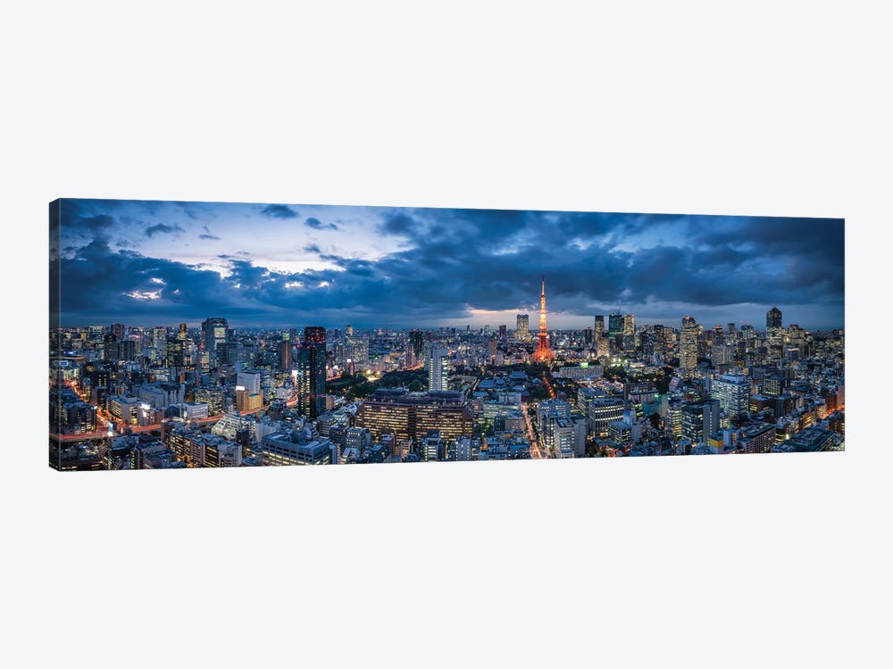 Tokyo Skyline Panorama At Night With View Of Tokyo Tower by Jan Becke 1-piece Art Print