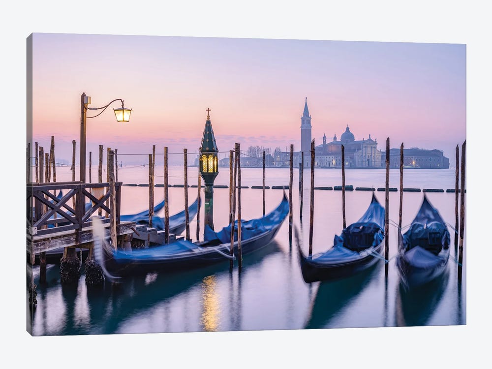 View Of San Giorgio Maggiore Island With Gondolas, Venice, Italy by Jan Becke 1-piece Canvas Art Print