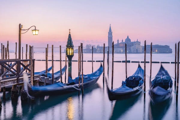Venice: View Of San Giorgio Maggiore Island With Gondolas, Venice, Italy by Jan Becke