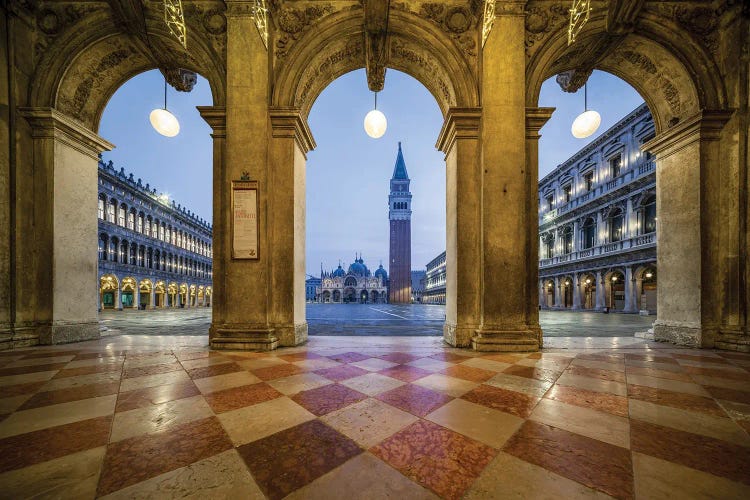 Piazza San Marco At Dusk With View Of St Mark's Basilica And Campanile, Venice, Italy