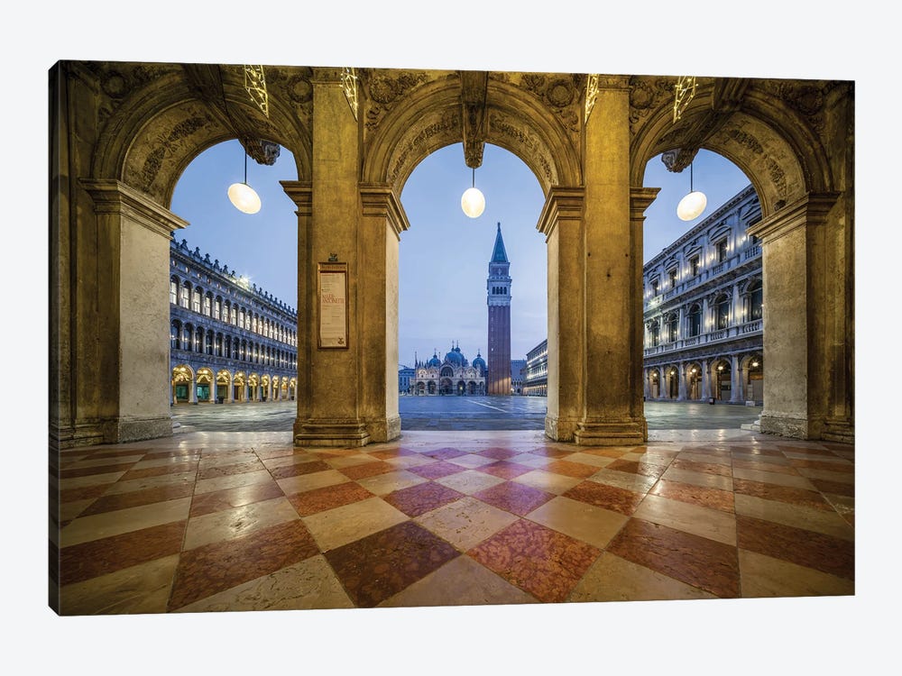 Piazza San Marco At Dusk With View Of St Mark's Basilica And Campanile, Venice, Italy by Jan Becke 1-piece Canvas Print