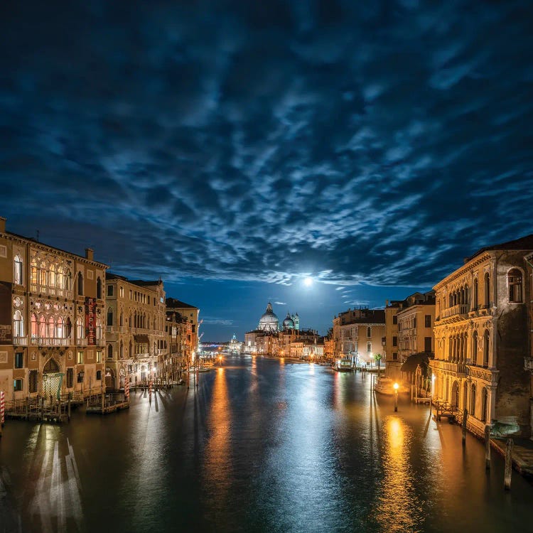 Full Moon Above The Grand Canal In Venice, Italy