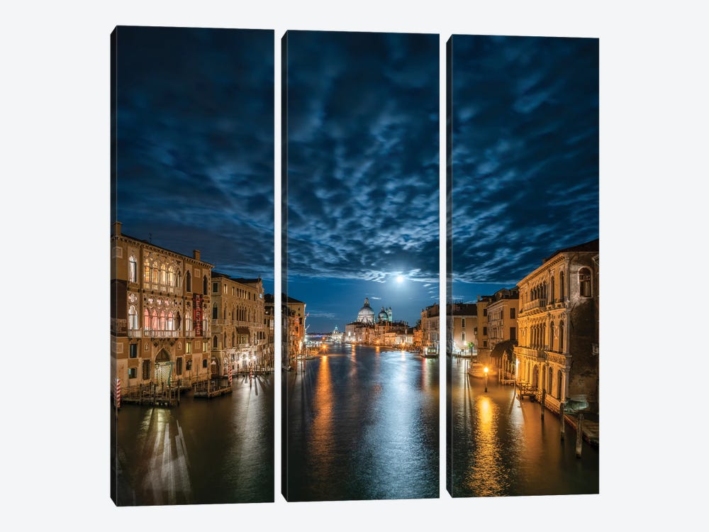 Full Moon Above The Grand Canal In Venice, Italy by Jan Becke 3-piece Canvas Wall Art