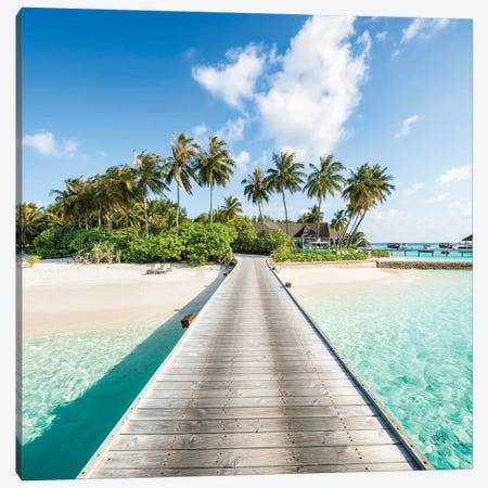 Wooden Jetty To A Tropical Island, Maldives Canvas Print #JNB2226} by Jan Becke Canvas Print