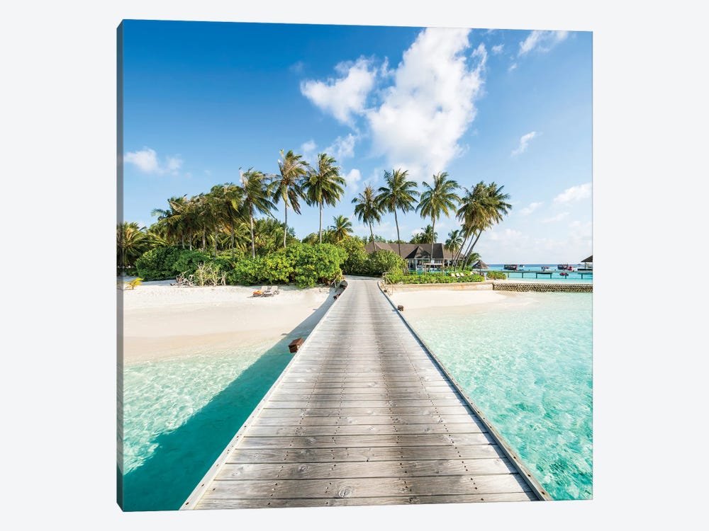 Wooden Jetty To A Tropical Island, Maldives by Jan Becke 1-piece Canvas Art Print