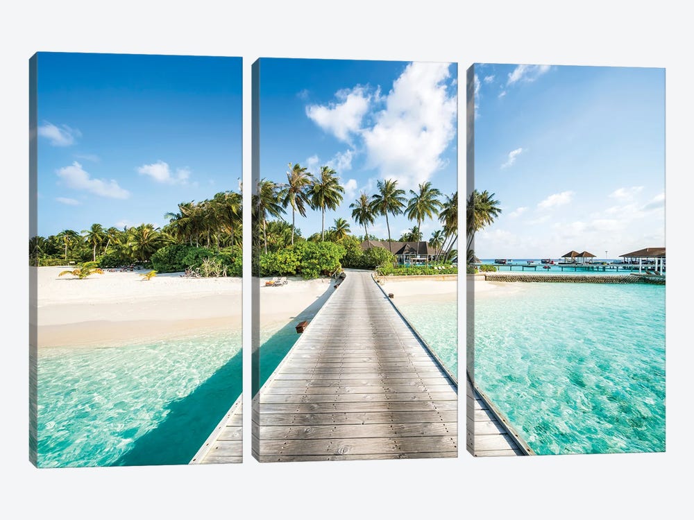 Tropical Island With Palm Trees, Maldives by Jan Becke 3-piece Canvas Artwork