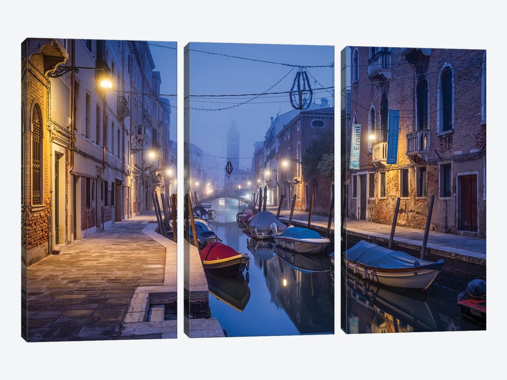 Small Canal In Winter, Venice, Italy by Jan Becke 3-piece Canvas Print