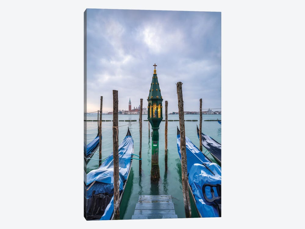 Gondolas At The Pier In Front Of San Giorgio Maggiore Island, Venice, Italy by Jan Becke 1-piece Canvas Art