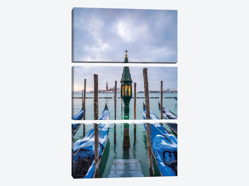 Gondolas At The Pier In Front Of San Giorgio Maggiore Island, Venice, Italy by Jan Becke 3-piece Canvas Art