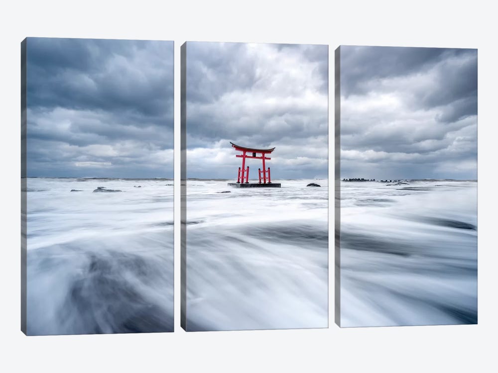 Red Torii Gate In The Sea by Jan Becke 3-piece Canvas Art