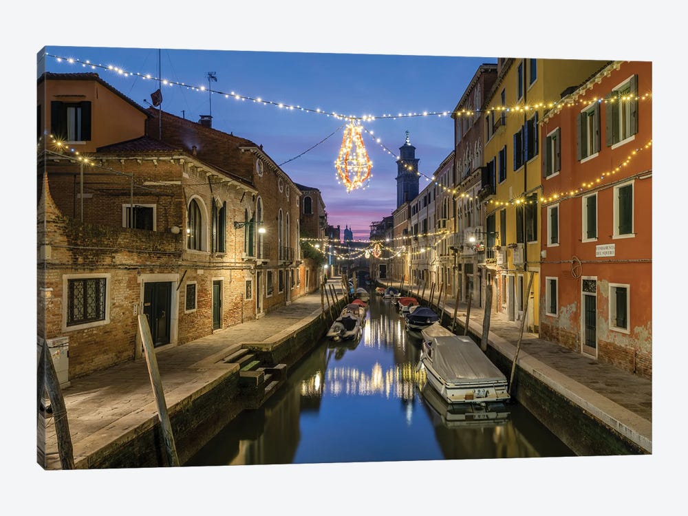 Christmas Decoration At A Small Canal In Venice, Italy by Jan Becke 1-piece Canvas Print