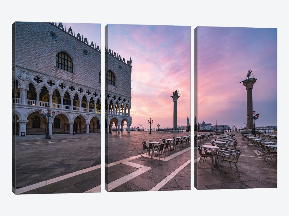 Piazza San Marco At Sunrise, Venice, Italy by Jan Becke 3-piece Canvas Print