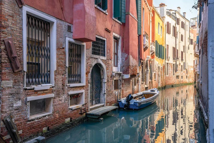 Colorful House Facades In A Small Canal In Venice, Italy