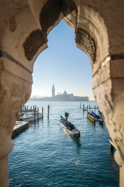 Venice: San Giorgio Maggiore Island And Gondola Seen From The Bridge Of Sighs, Venice, Italy by Jan Becke