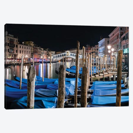 Rialto Bridge With Gondolas At Night, Venice, Italy Canvas Print #JNB2239} by Jan Becke Canvas Print