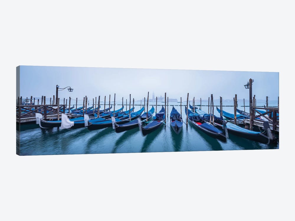 Panoramic View Of San Giorgio Maggiore Island In Winter With Gondolas In The Foreground, Venice, Italy by Jan Becke 1-piece Canvas Artwork