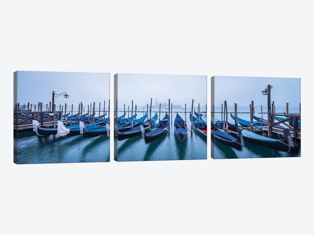 Panoramic View Of San Giorgio Maggiore Island In Winter With Gondolas In The Foreground, Venice, Italy by Jan Becke 3-piece Canvas Artwork