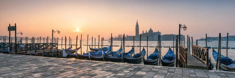 Panoramic View Of San Giorgio Maggiore With Gondolas At Sunrise, Venice, Italy