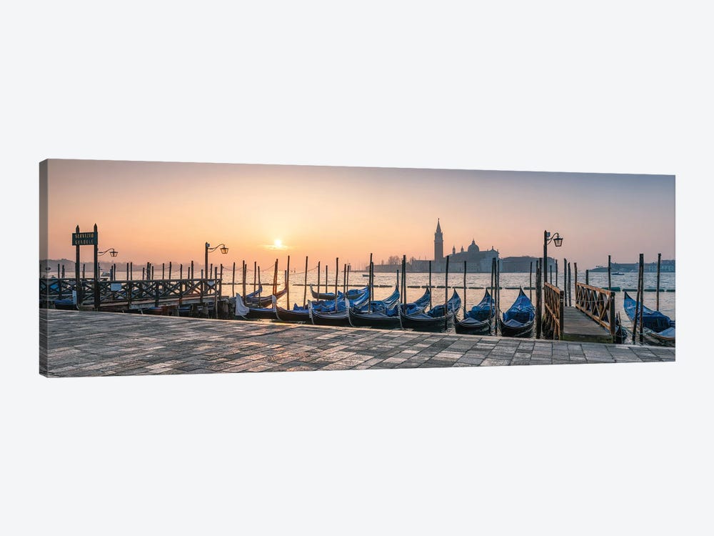 Panoramic View Of San Giorgio Maggiore With Gondolas At Sunrise, Venice, Italy by Jan Becke 1-piece Canvas Art Print