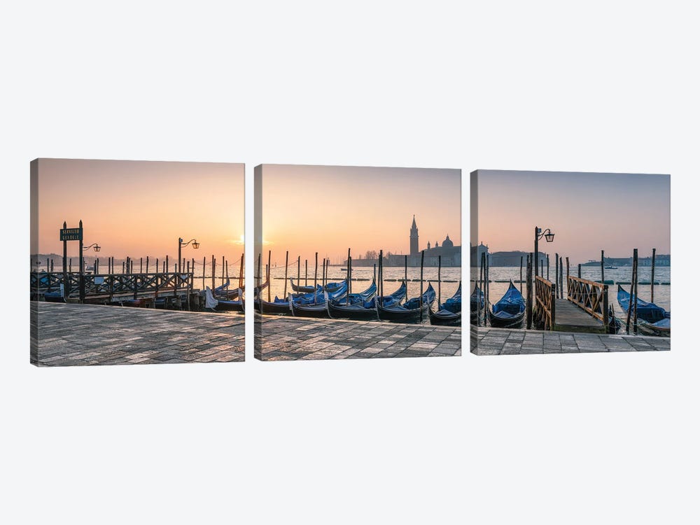 Panoramic View Of San Giorgio Maggiore With Gondolas At Sunrise, Venice, Italy by Jan Becke 3-piece Art Print