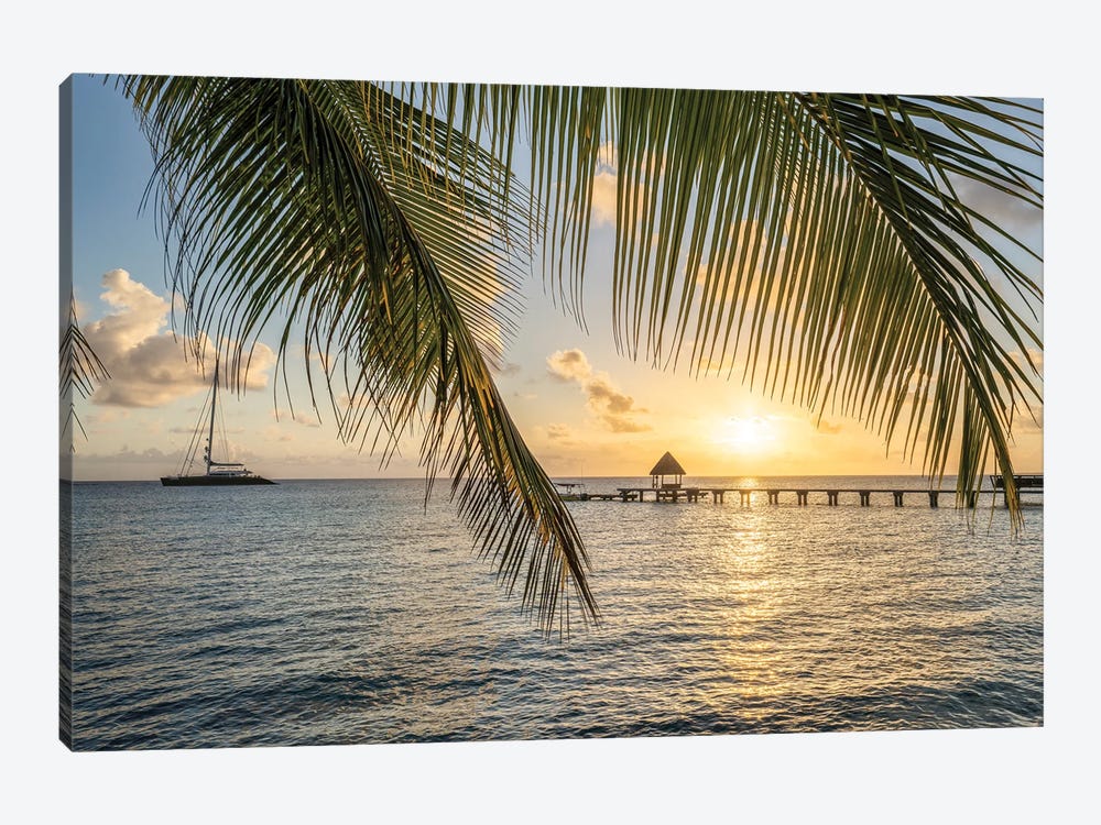 Sunset On A Tropical Island In The South Seas, French Polynesia by Jan Becke 1-piece Canvas Print