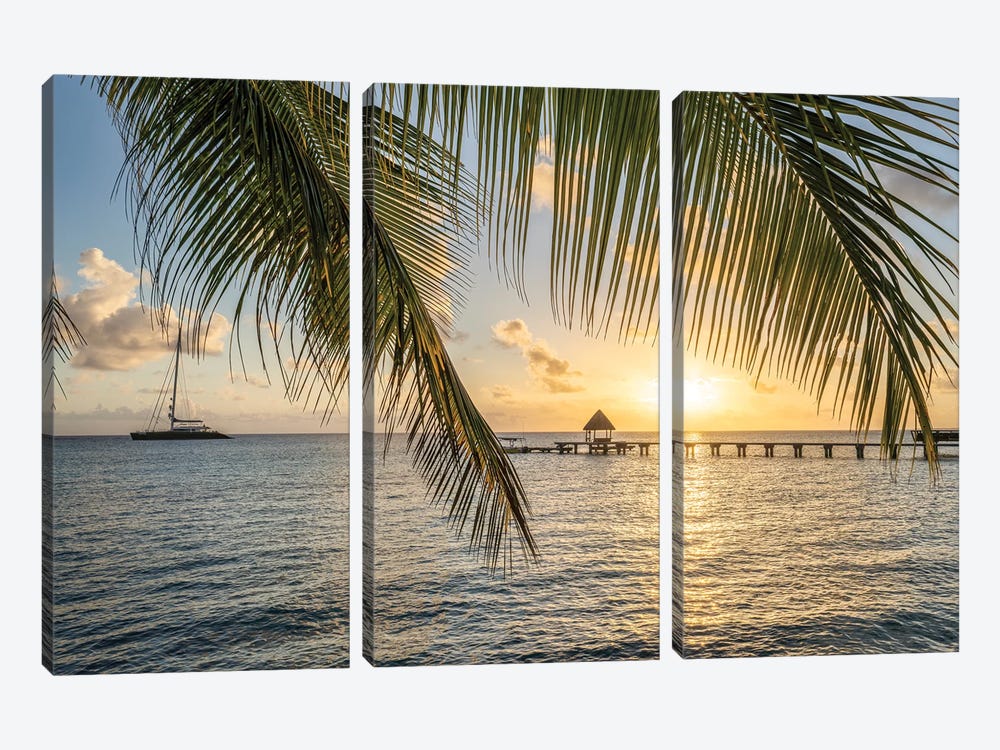 Sunset On A Tropical Island In The South Seas, French Polynesia by Jan Becke 3-piece Art Print