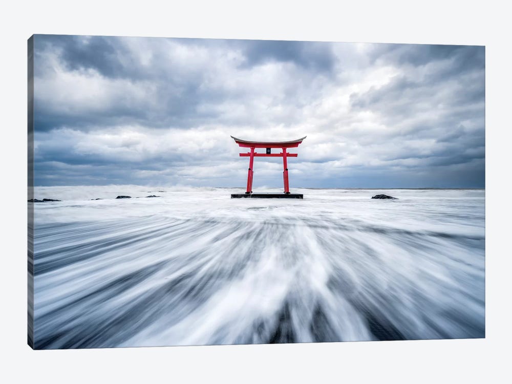 Red Torii Gate In The Sea At The Northern Coast Of Hokkaido by Jan Becke 1-piece Canvas Art