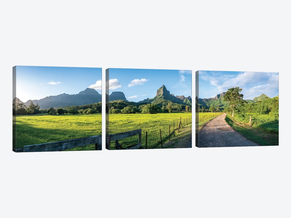 Panoramic View Of Mount Tohivea At Sunrise, Moorea Island, French Polynesia by Jan Becke 3-piece Canvas Artwork