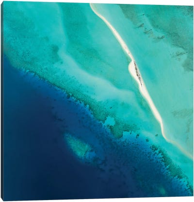 Aerial View Of A Sandbank And Blue Lagoon In Maldives Canvas Art Print - Maldives