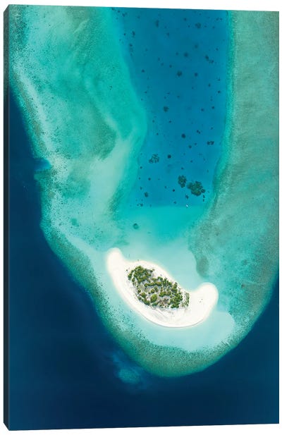 Aerial View Of A Small Tropical Island In Maldives Canvas Art Print - Maldives